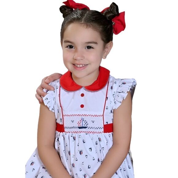 PRETTY ORIGINALS | White | HAND SMOCKED NAVY DRESS - Picture 13 of 13